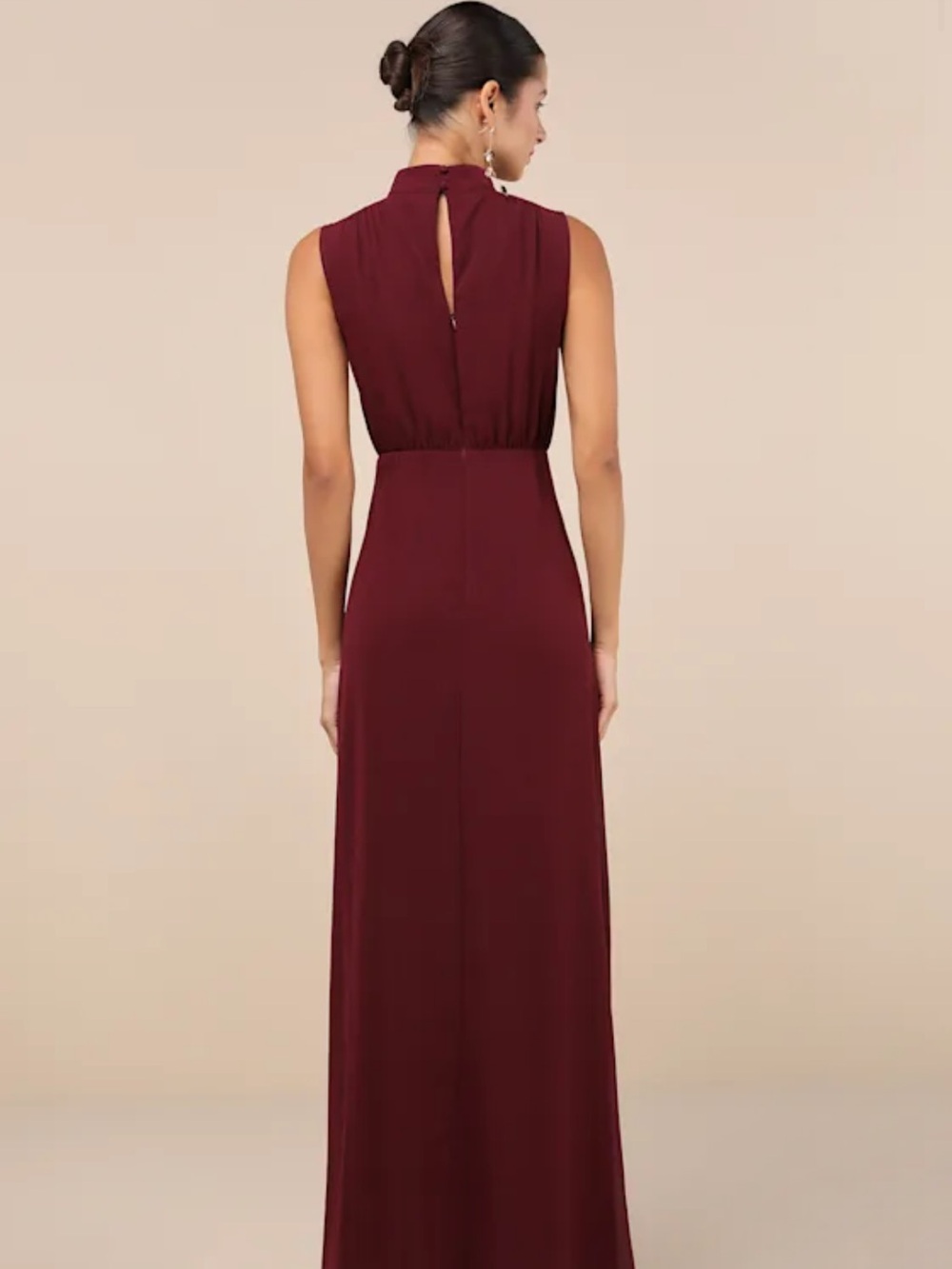 Lulus Sleeveless High-Neck Maxi Dress in Burgundy - Picture 2 of 6